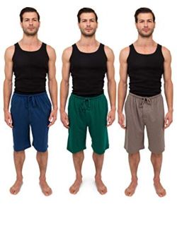 Men's 3 Pack Soft & Light Cotton Drawstring Yoga Lounge & Sleep Jam Shorts/Jersey Shorts with Pockets