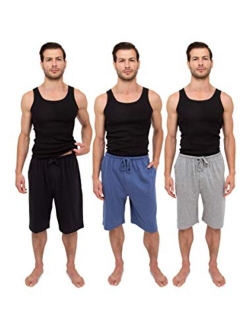 Men's 3 Pack Soft & Light Cotton Drawstring Yoga Lounge & Sleep Jam Shorts/Jersey Shorts with Pockets