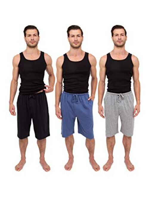 Andrew Scott Men's 3 Pack Soft & Light Cotton Drawstring Yoga Lounge & Sleep Jam Shorts/Jersey Shorts with Pockets