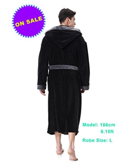 Men's Hooded Bathrobe in 2 Colored Soft Spa Kimono Shawl Collar Hooded Long Robe Unisex