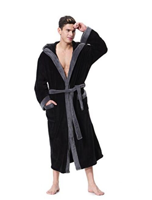 Men's Hooded Bathrobe in 2 Colored Soft Spa Kimono Shawl Collar Hooded Long Robe Unisex