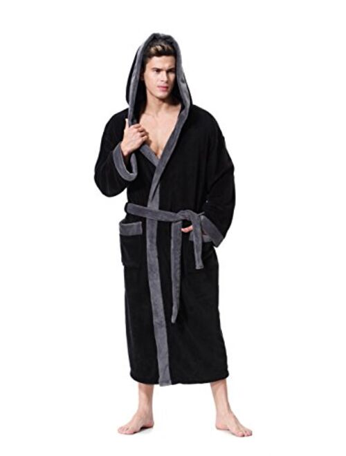 Men's Hooded Bathrobe in 2 Colored Soft Spa Kimono Shawl Collar Hooded Long Robe Unisex