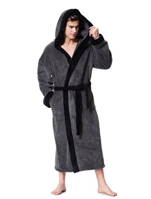 Men's Hooded Bathrobe in 2 Colored Soft Spa Kimono Shawl Collar Hooded Long Robe Unisex