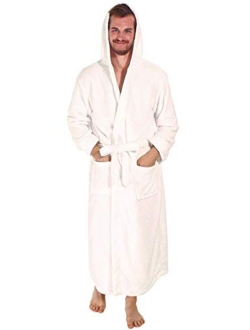 Verabella Women Men's Long Plush Fleece Robe with Hood, Solid Color Bathrobe