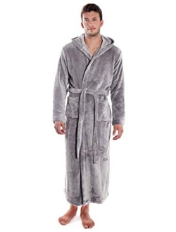 Verabella Women Men's Long Plush Fleece Robe with Hood, Solid Color Bathrobe