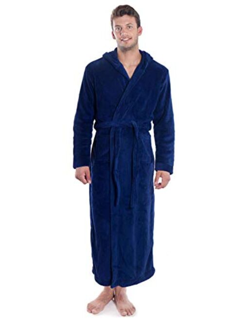 Verabella Women Men's Long Plush Fleece Robe with Hood, Solid Color Bathrobe