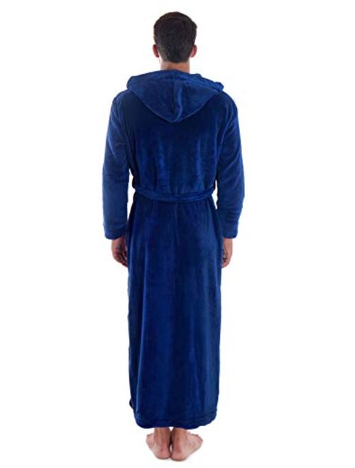 Verabella Women Men's Long Plush Fleece Robe with Hood, Solid Color Bathrobe