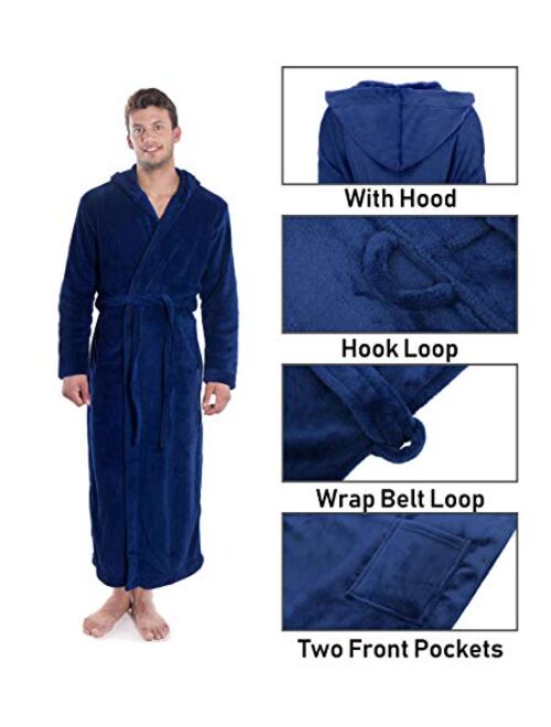 Verabella Women Men's Long Plush Fleece Robe with Hood, Solid Color Bathrobe