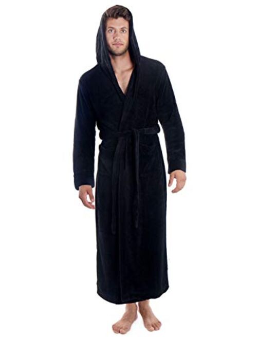 Verabella Women Men's Long Plush Fleece Robe with Hood, Solid Color Bathrobe