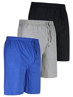 Real Essentials 3 Pack:Mens 100% Cotton Ultra-Soft Knit Sleep Shorts & Lounge Wear