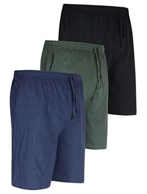 Real Essentials 3 Pack:Mens 100% Cotton Ultra-Soft Knit Sleep Shorts & Lounge Wear