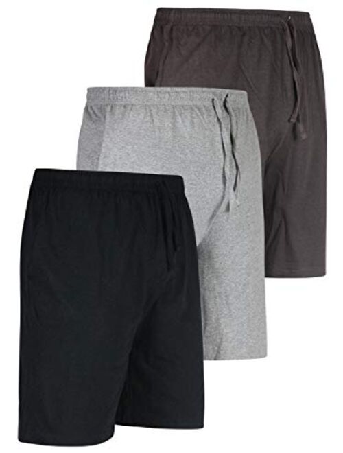 Real Essentials 3 Pack:Mens 100% Cotton Ultra-Soft Knit Sleep Shorts & Lounge Wear