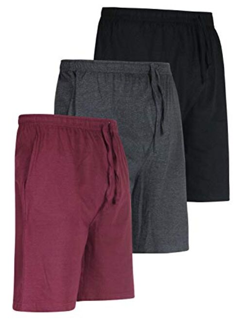 Real Essentials 3 Pack:Mens 100% Cotton Ultra-Soft Knit Sleep Shorts & Lounge Wear