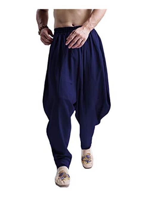 AITFINEISM Men Cotton Linen Yoga Pant Casual Drawstring Loose Fit Baggy Harem Pants