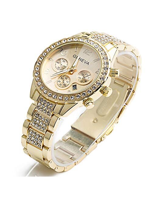 Luxury Unisex Crystal Diamond Watches Quartz Digital Calendar Rose Gold Silver Stainless Steel Watch