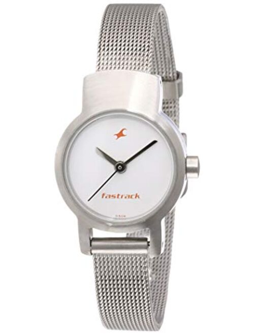 Fastrack Women's Fashion-Casual Analog Watch-Quartz Mineral Dial - Leather, Silver Metal Strap