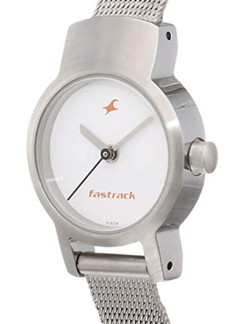 Fastrack Women's Fashion-Casual Analog Watch-Quartz Mineral Dial - Leather, Silver Metal Strap