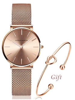 Women's Analog Quartz Rose Gold Watch with Stainless Steel Mesh Strap Ladies Watch Simple and Elegant with Bracelet