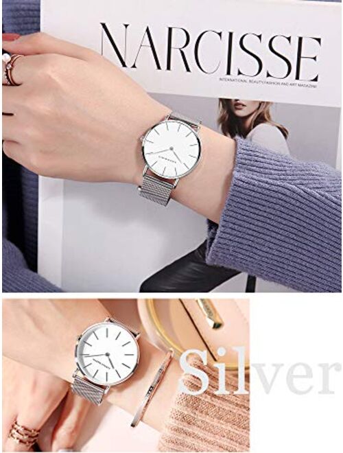 Women's Analog Quartz Rose Gold Watch with Stainless Steel Mesh Strap Ladies Watch Simple and Elegant with Bracelet