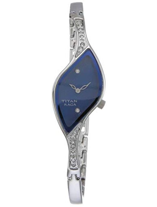 Titan Raga Bracelet Dress Watch with Swarovski Crystals - Quartz, Water Resistant - Silver Band and Blue Dial