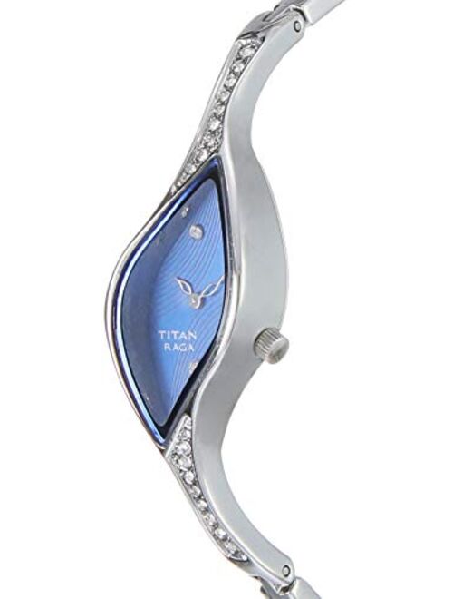 Titan Raga Bracelet Dress Watch with Swarovski Crystals - Quartz, Water Resistant - Silver Band and Blue Dial