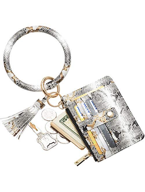 COOLANS Wristlet Bracelet Keychain Wallet Pocket Credit Card Holder Purse Tassel Keychain Bangle Key Ring for Women