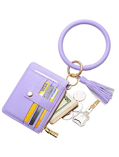 COOLANS Wristlet Bracelet Keychain Wallet Pocket Credit Card Holder Purse Tassel Keychain Bangle Key Ring for Women