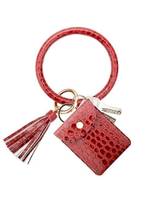 COOLANS Wristlet Bracelet Keychain Wallet Pocket Credit Card Holder Purse Tassel Keychain Bangle Key Ring for Women