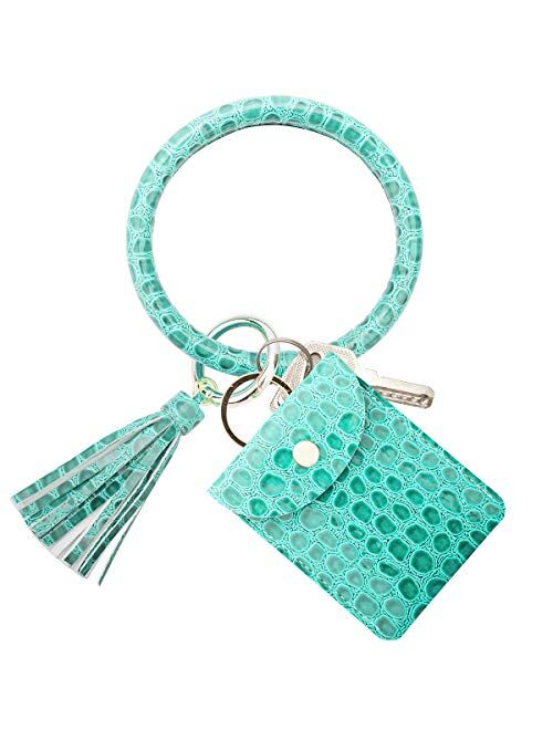 COOLANS Wristlet Bracelet Keychain Wallet Pocket Credit Card Holder Purse Tassel Keychain Bangle Key Ring for Women