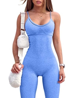 Womens Seamless Spaghetti Strap Leisure Yoga Workout Gym Leggings Padded Bra Jumpsuit