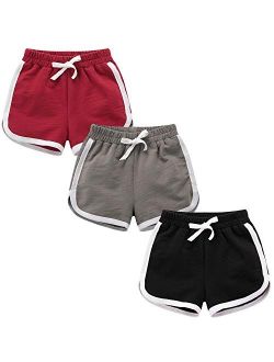 Girls Boys 3 Pack Running Athletic Cotton Shorts, Kids Baby Workout and Fashion Dolphin Summer Beach Sports