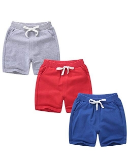 Girls Boys 3 Pack Running Athletic Cotton Shorts, Kids Baby Workout and Fashion Dolphin Summer Beach Sports