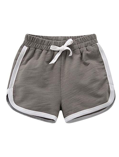 Girls Boys 3 Pack Running Athletic Cotton Shorts, Kids Baby Workout and Fashion Dolphin Summer Beach Sports