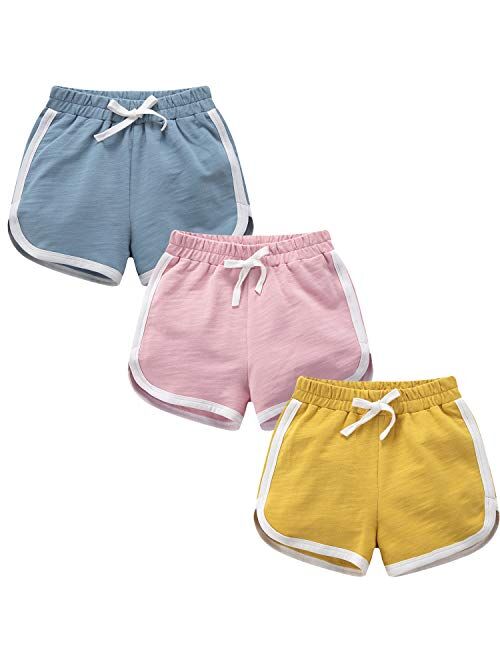 Girls Boys 3 Pack Running Athletic Cotton Shorts, Kids Baby Workout and Fashion Dolphin Summer Beach Sports