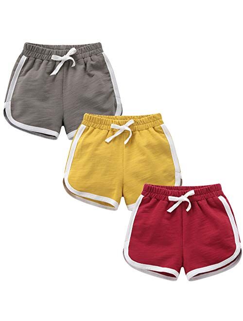 Girls Boys 3 Pack Running Athletic Cotton Shorts, Kids Baby Workout and Fashion Dolphin Summer Beach Sports