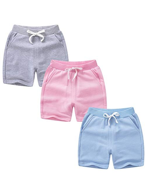 Girls Boys 3 Pack Running Athletic Cotton Shorts, Kids Baby Workout and Fashion Dolphin Summer Beach Sports