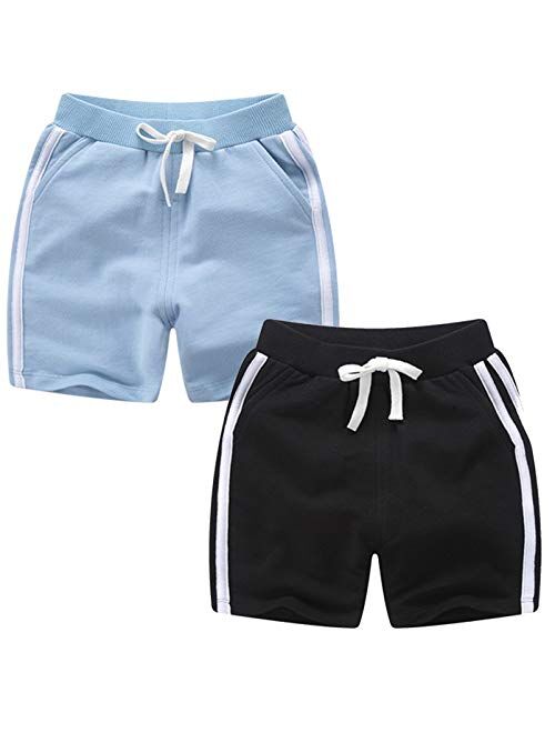 Girls Boys 3 Pack Running Athletic Cotton Shorts, Kids Baby Workout and Fashion Dolphin Summer Beach Sports