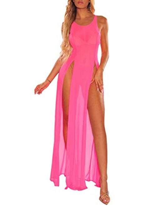 Women's Swimsuit Beach Bikini Cover up Sheer Mesh Dress Sexy See Through Mesh Tops Beachwear