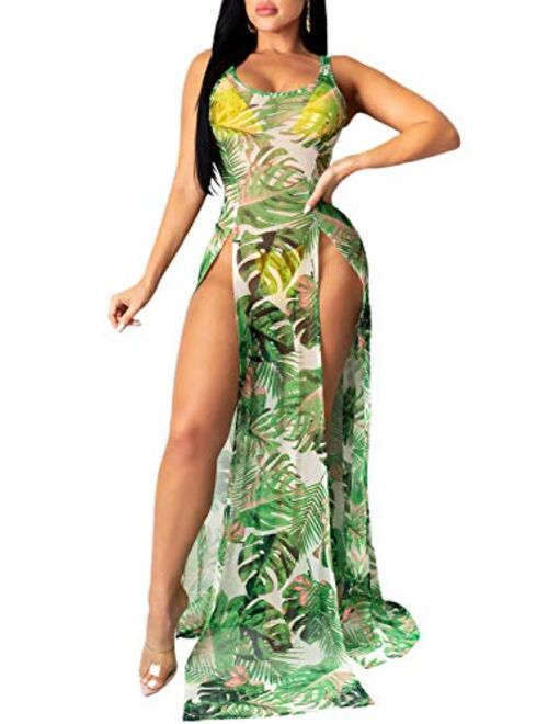 Women's Swimsuit Beach Bikini Cover up Sheer Mesh Dress Sexy See Through Mesh Tops Beachwear