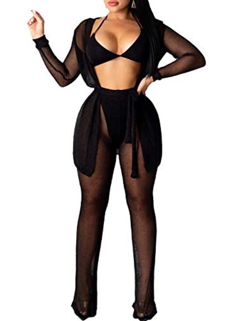 Women's Swimsuit Beach Bikini Cover up Sheer Mesh Dress Sexy See Through Mesh Tops Beachwear