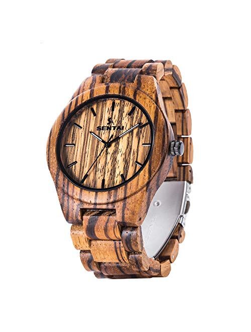 Men's Wooden Watch, Sentai Handmade Vintage Quartz Watches, Natural Wooden Wrist Watch