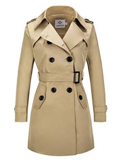 FARVALUE Women's Double Breasted Trench Coat Classic Belted Lapel Overcoat