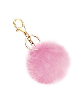 Soleebee Soft Artificial Rabbit Fur Keychain Plush Ball Key Ring Cute Pom Pom Bag Charm for Women Girls