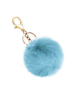 Soleebee Soft Artificial Rabbit Fur Keychain Plush Ball Key Ring Cute Pom Pom Bag Charm for Women Girls