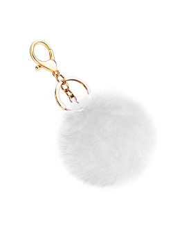 Soleebee Soft Artificial Rabbit Fur Keychain Plush Ball Key Ring Cute Pom Pom Bag Charm for Women Girls