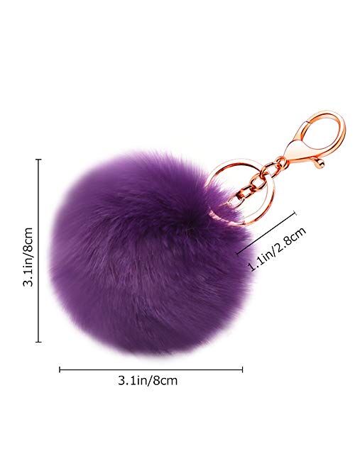 Soleebee Soft Artificial Rabbit Fur Keychain Plush Ball Key Ring Cute Pom Pom Bag Charm for Women Girls