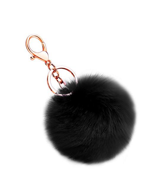 Soleebee Soft Artificial Rabbit Fur Keychain Plush Ball Key Ring Cute Pom Pom Bag Charm for Women Girls