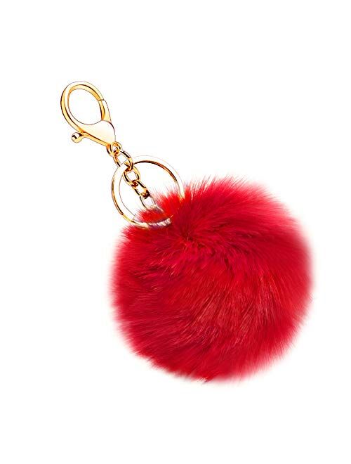 Soleebee Soft Artificial Rabbit Fur Keychain Plush Ball Key Ring Cute Pom Pom Bag Charm for Women Girls