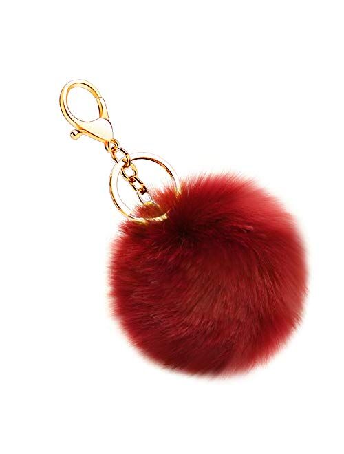 Soleebee Soft Artificial Rabbit Fur Keychain Plush Ball Key Ring Cute Pom Pom Bag Charm for Women Girls