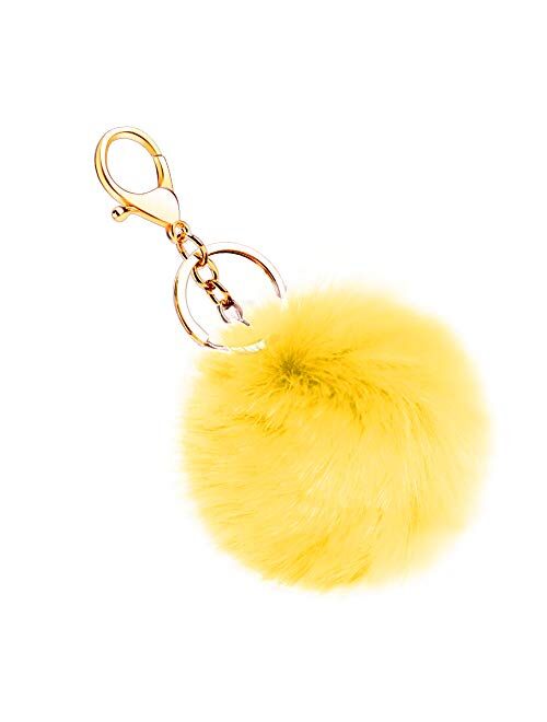 Soleebee Soft Artificial Rabbit Fur Keychain Plush Ball Key Ring Cute Pom Pom Bag Charm for Women Girls